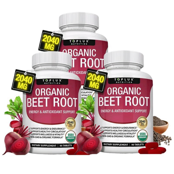 Organic Beet Root Powder Tablets - 2040mg 90 Tablets Natural Nitric Oxide Beets to Support, Energy, Black Pepper Better Absorption, Non-GMO, for Men Women, 90 Tablets